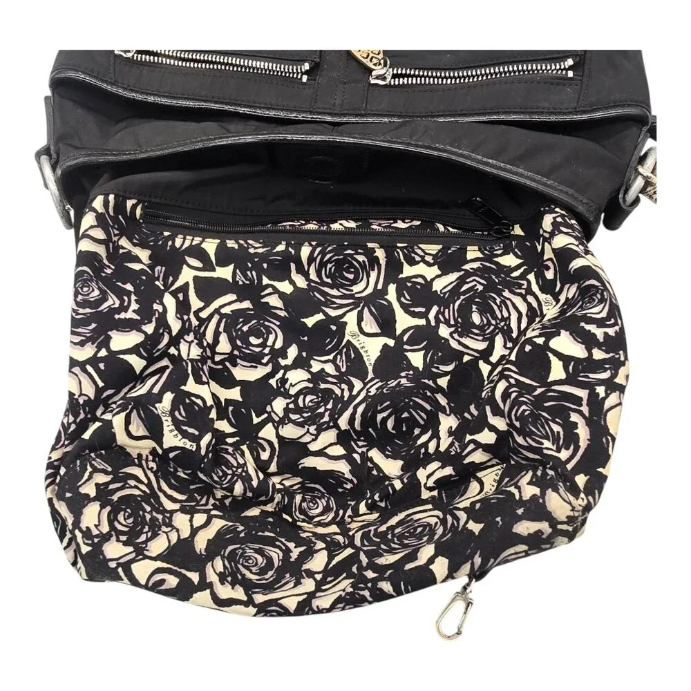 Brighton Purse Black Nylon Patent‎ Leather Trim Hobo Shoulder Bag Braided Strap